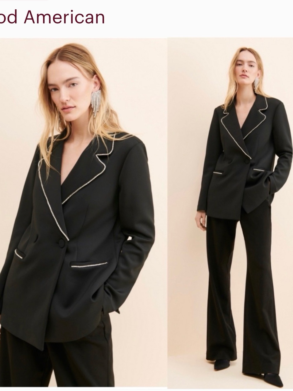 Good American Black Blazer with Contrast Piping